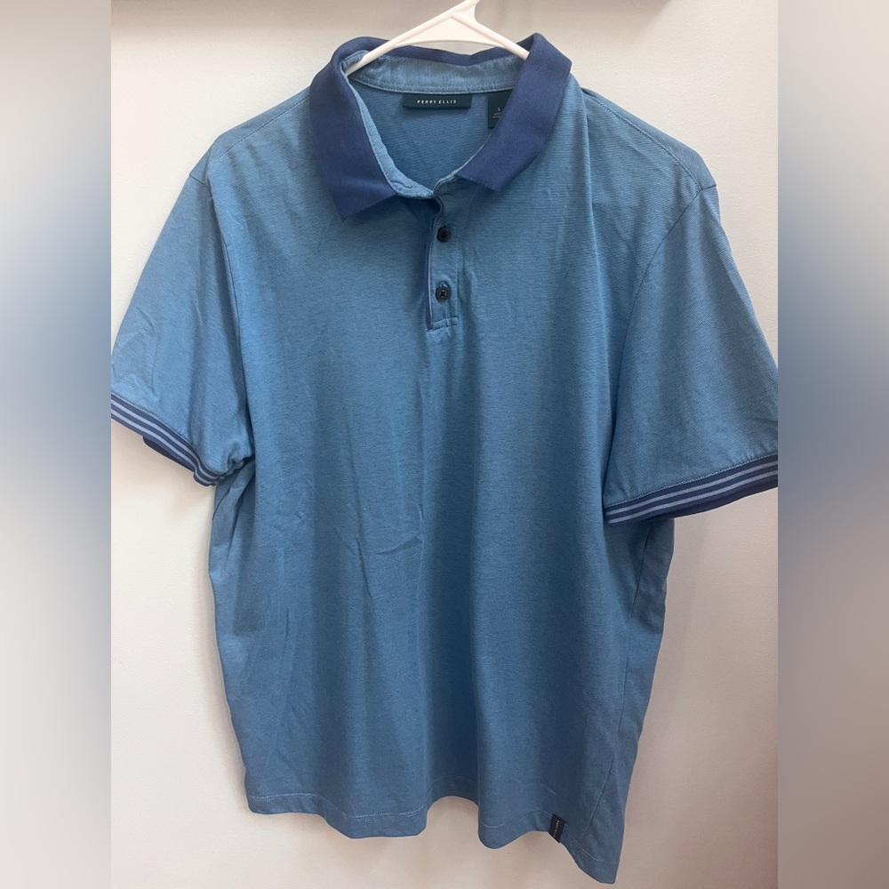 Perry Ellis Blue Polo Shirt Classic Design